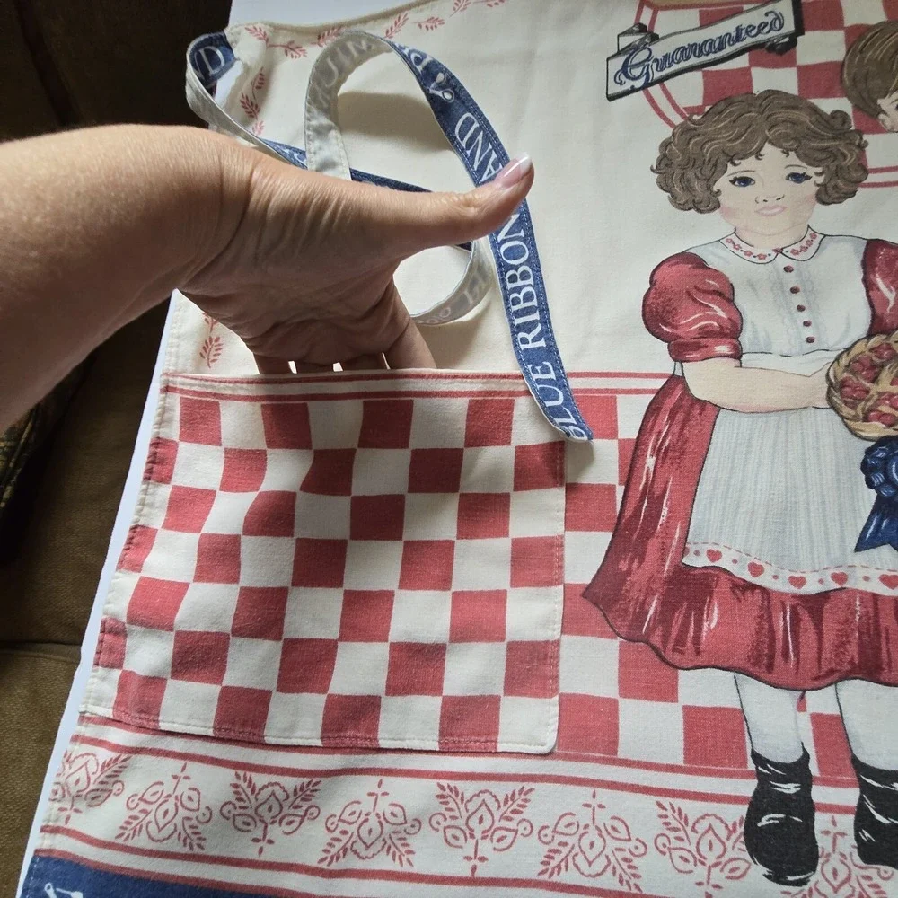 Vintage Muslin Apron Grand Prize Cook Pure-Premium‎ Quality-Blue Ribbon Cotton